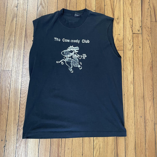 Vintage The Cow-medy Club Shirt Mens XL Black Sleeveless Screen Stars USA 90s
