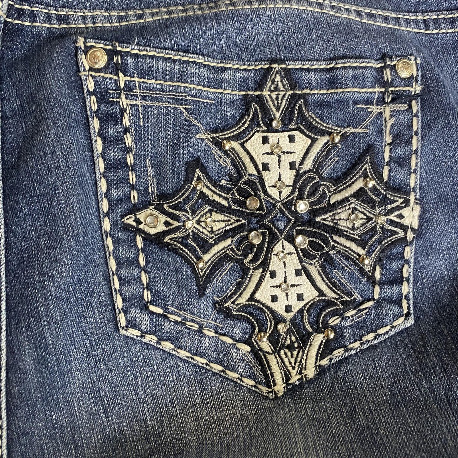 ZCO Jeans Premium Jeans Womens 18W Blue Embroidered Flap Pocket Bootcut Studded