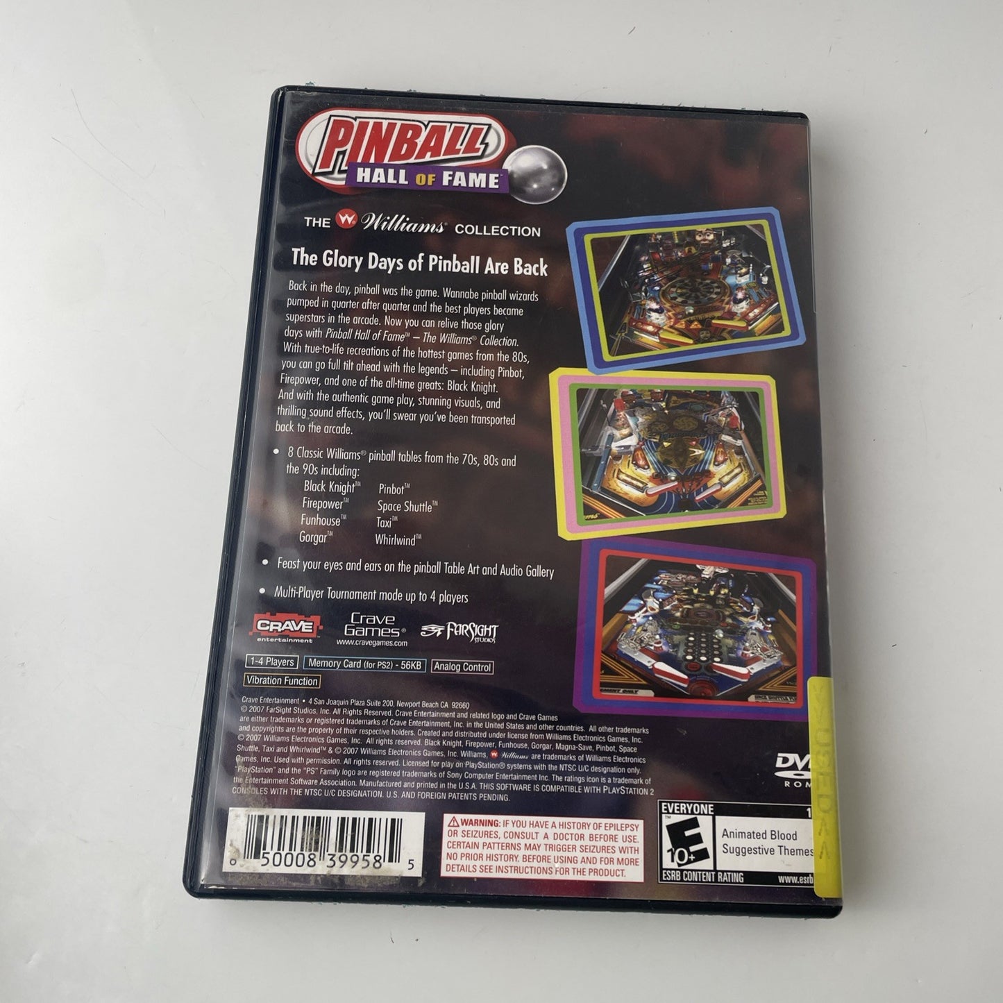 Pinball Hall of Fame: The Williams Collection (Sony PlayStation 2, 2008) Vg Disc