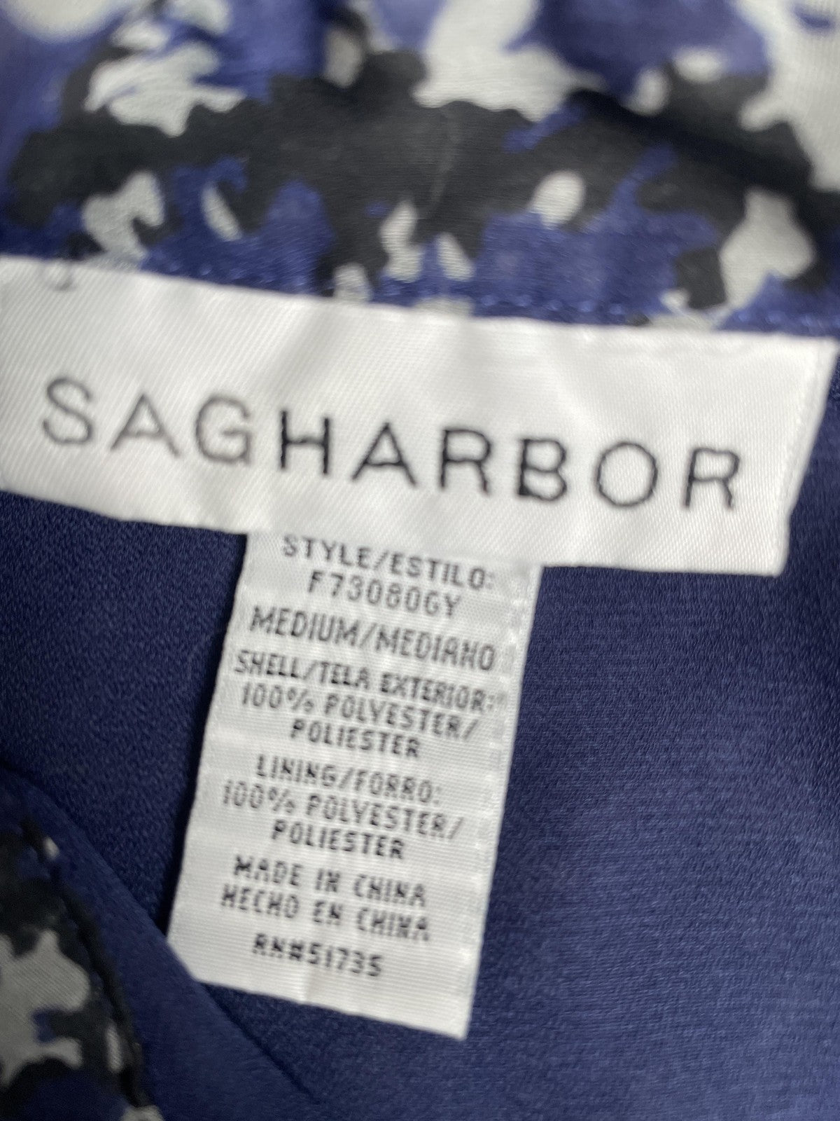 Sag Harbor Shirt Womens Medium Blue Black Abstract Print Button Front Lined Top