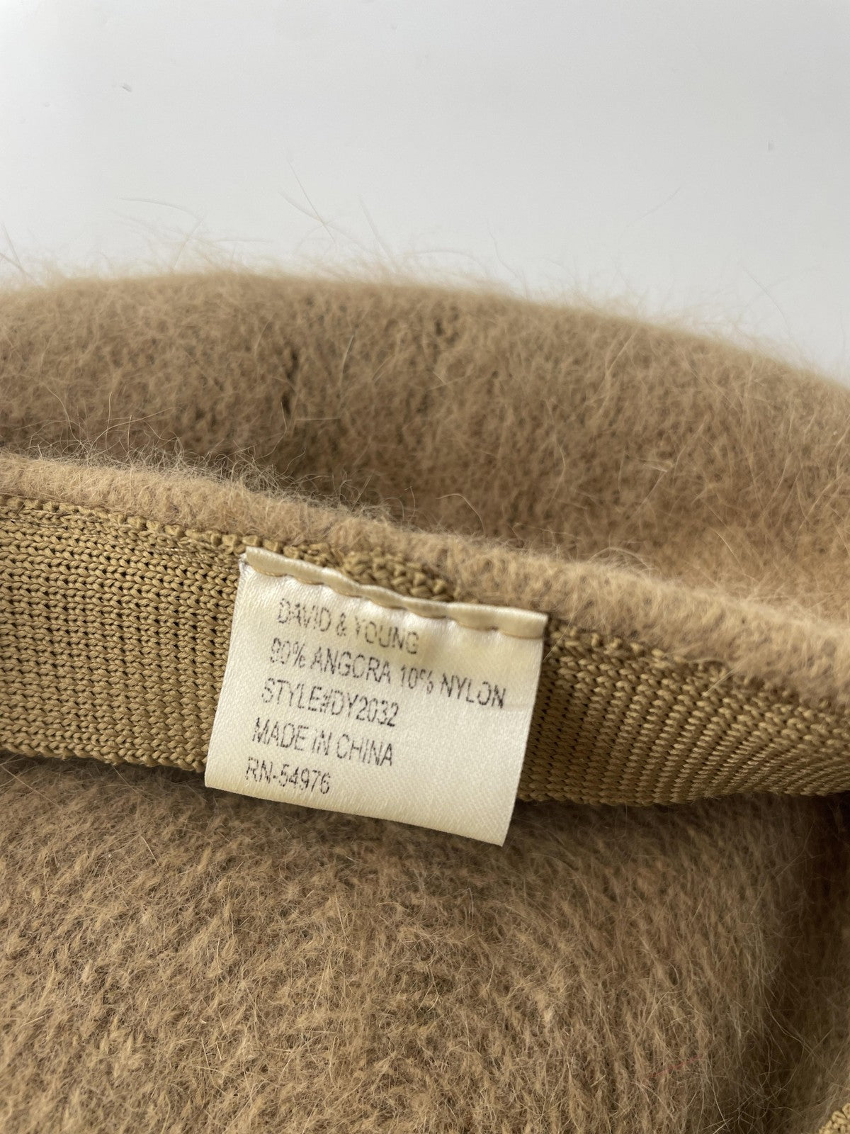 Kangol Hat Beret Fitted Tan Angora Blend Fuzzy David Young Womens Kangaroo Logo