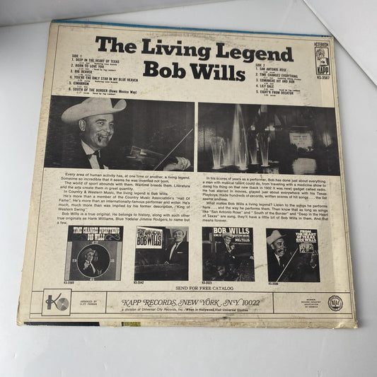 Vintage Bob Wills The Living Legend 12" Black Vinyl LP 1972 Kapp Western Swing