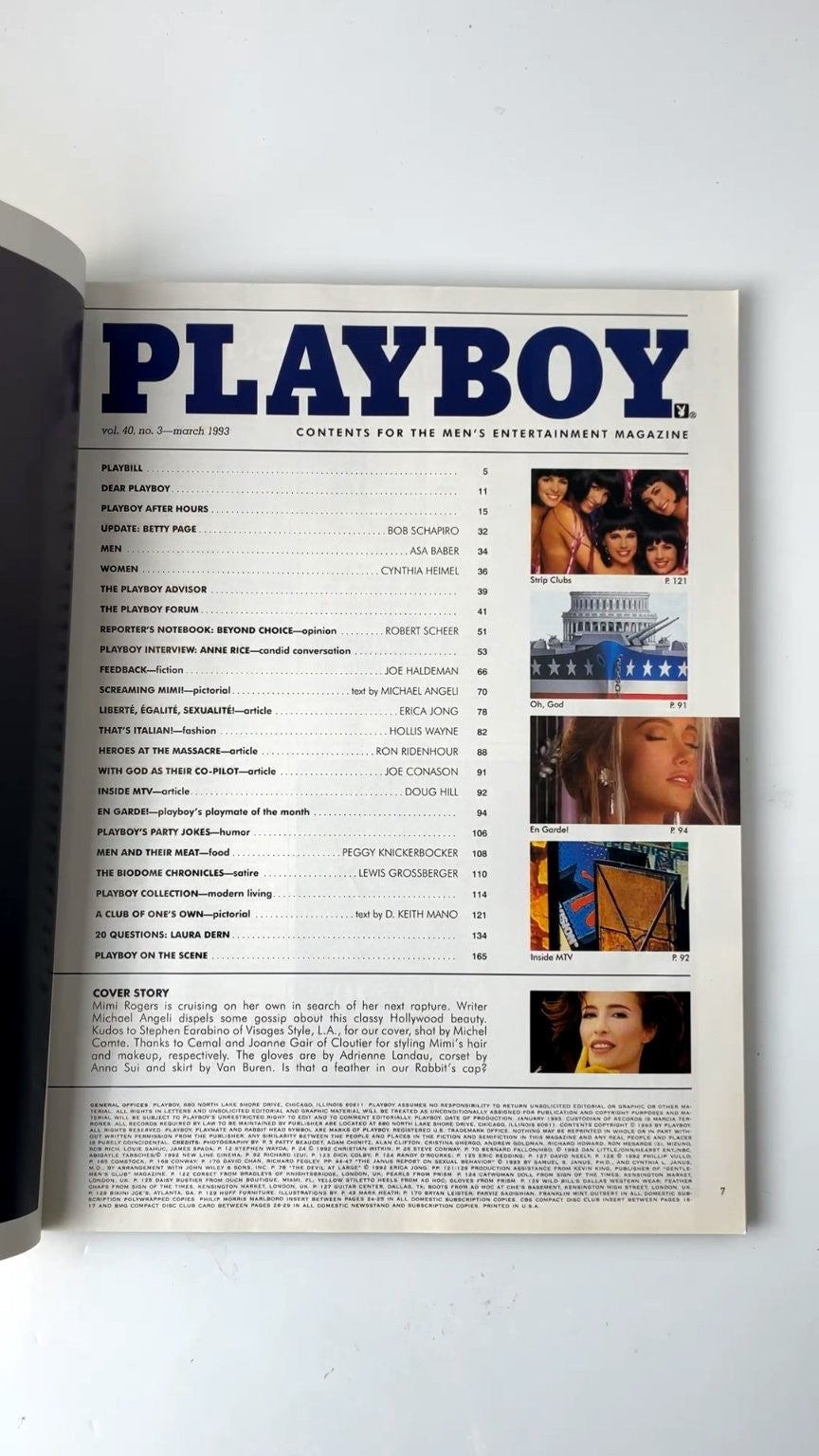 Playboy Magazine March 1993 Mimi Rogers Anne Rice Interview