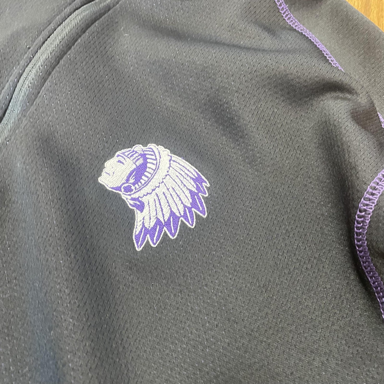 Black Quarter Zip Pullover Mens Large Purple Trim Athletic Long Sleeve Performan