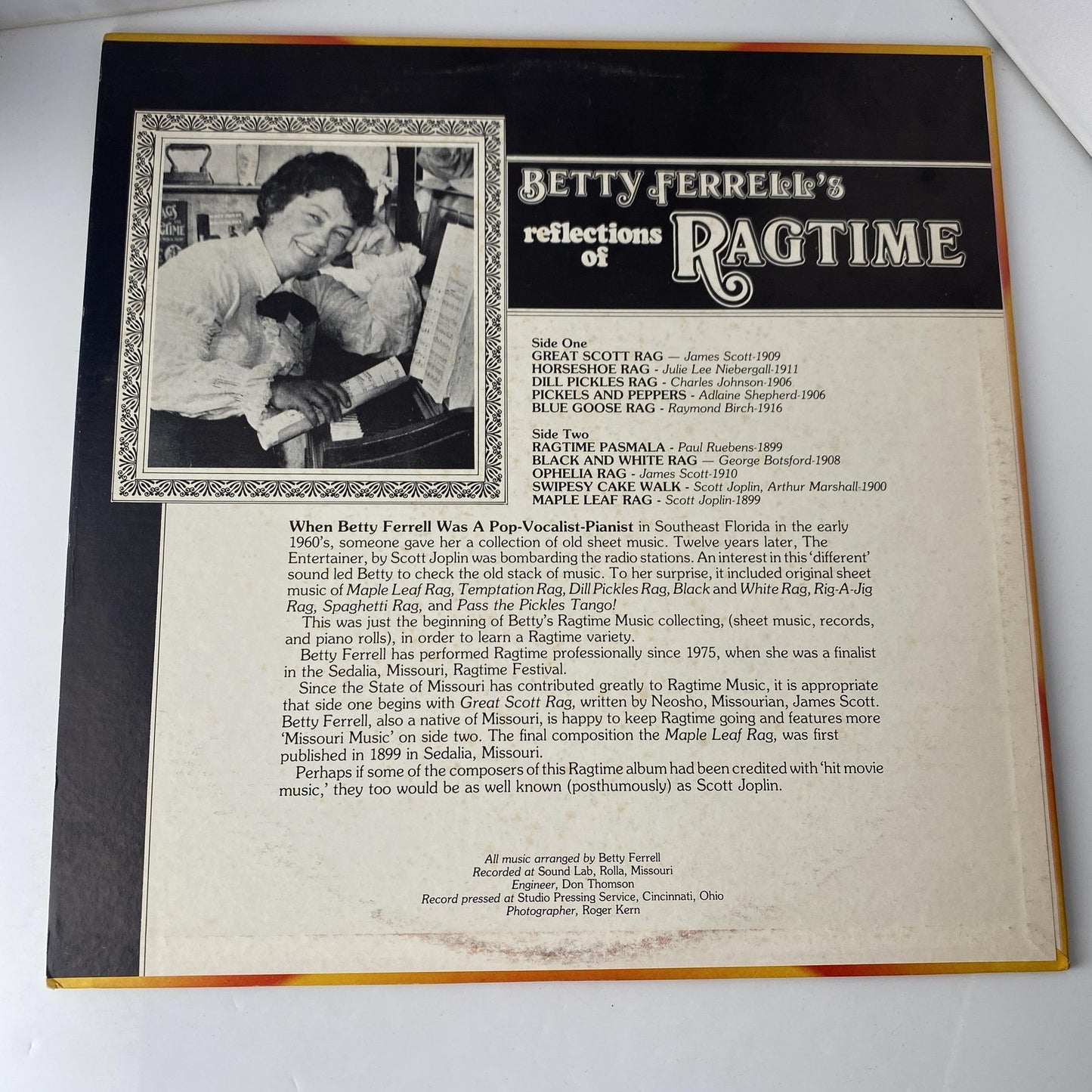 Vintage Betty Ferrell Ragtime Reflections 12" Black Vinyl LP Ragtime Jazz Piano