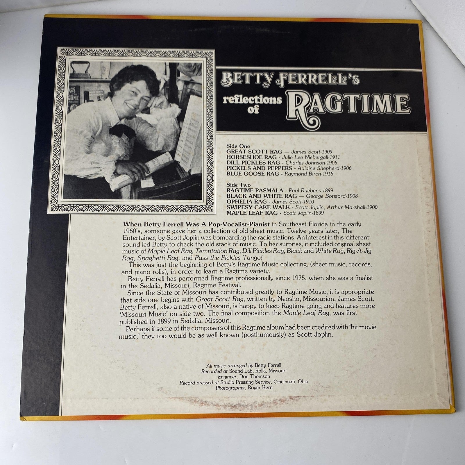 Vintage Betty Ferrell Ragtime Reflections 12" Black Vinyl LP Ragtime Jazz Piano