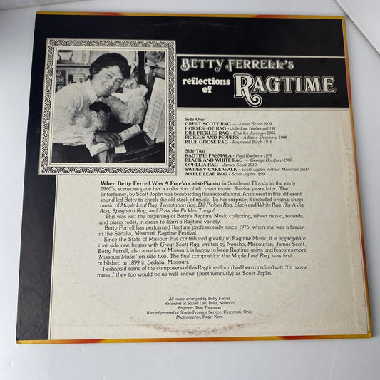 Vintage Betty Ferrell Ragtime Reflections 12" Black Vinyl LP Ragtime Jazz Piano