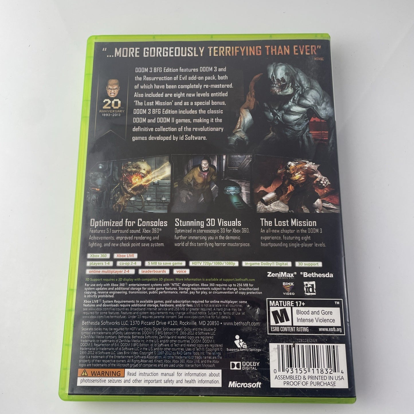 Doom 3 -- BFG Edition (Microsoft Xbox 360, 2012) Very Good Condition