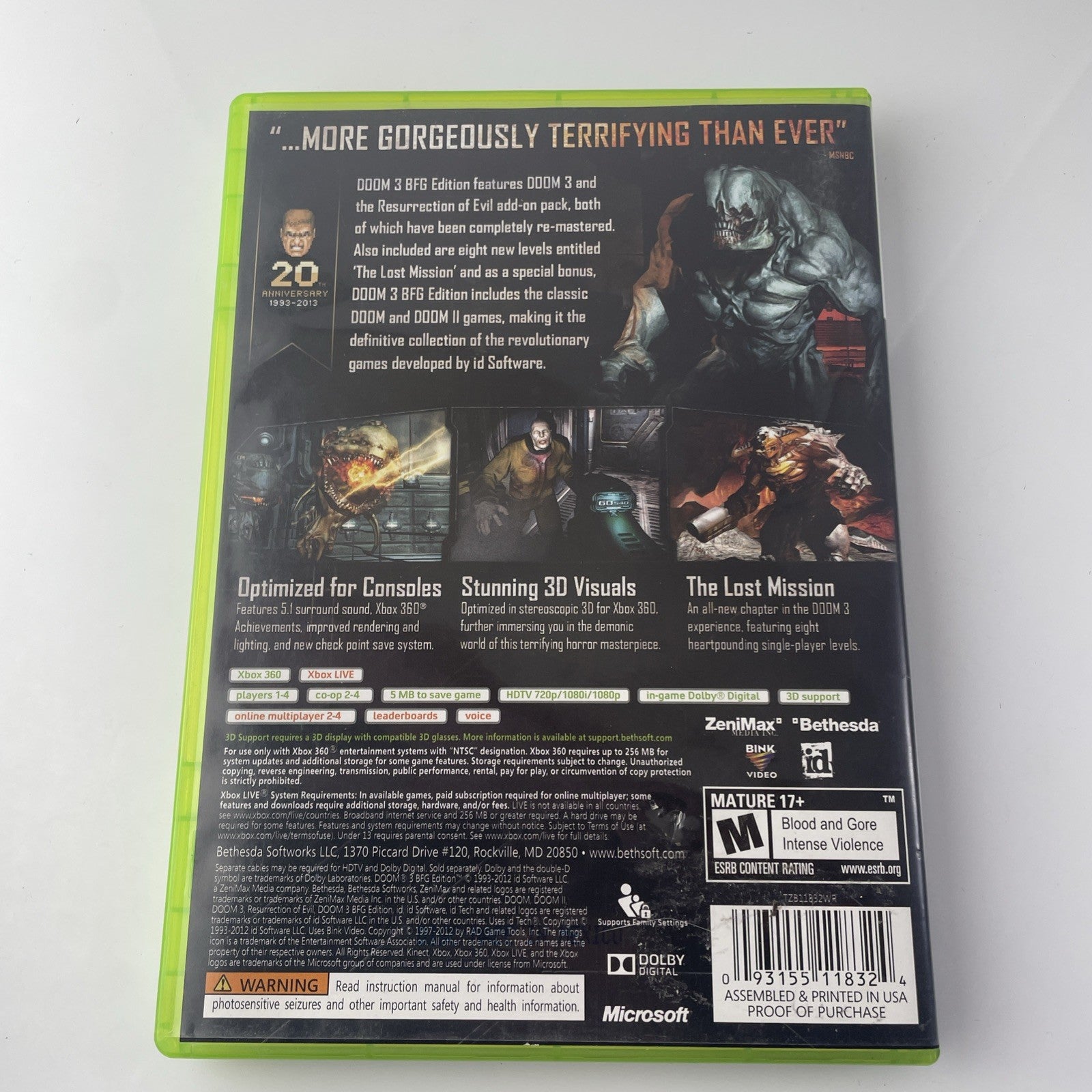 Doom 3 -- BFG Edition (Microsoft Xbox 360, 2012) Very Good Condition