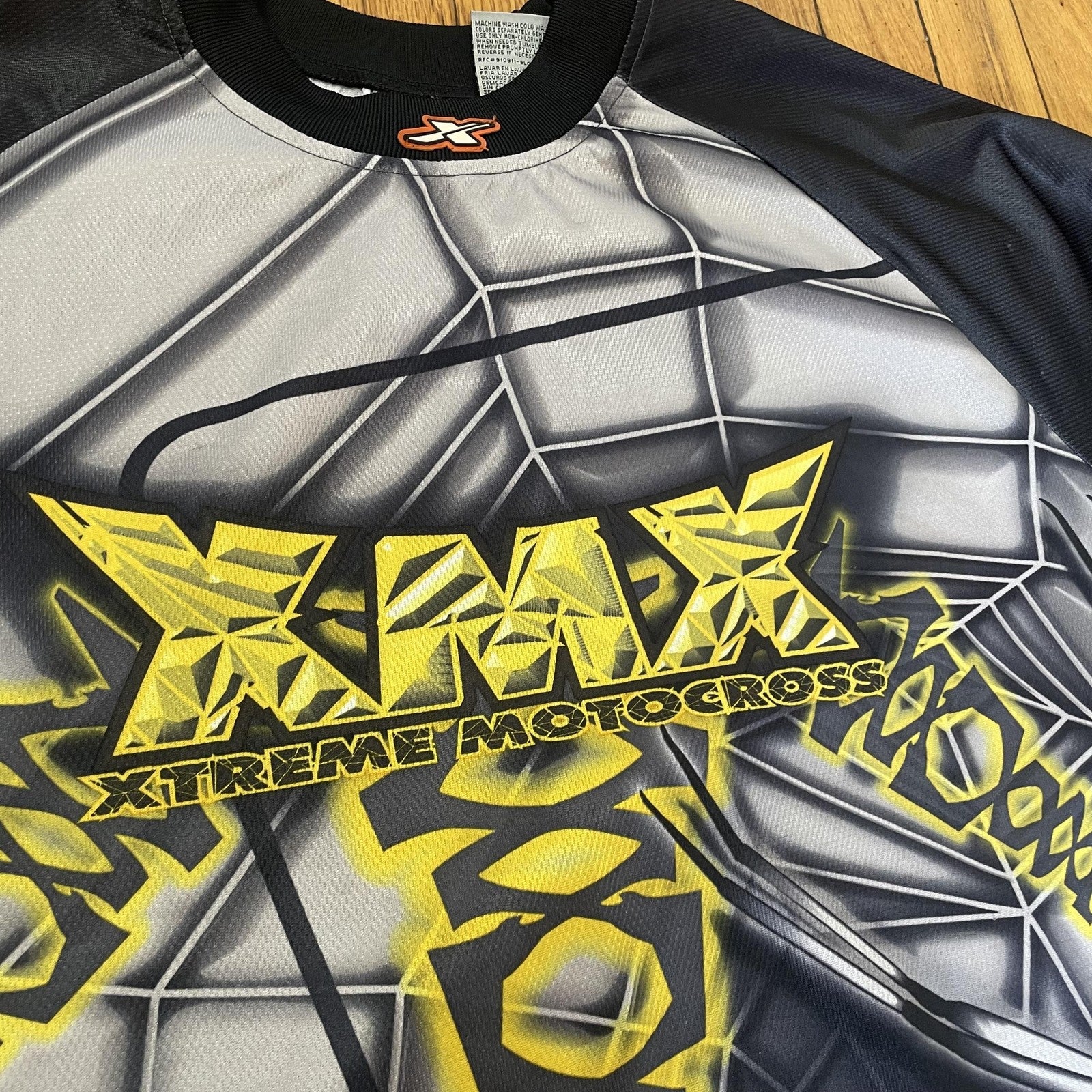 XMX Xtreme Motocross Shirt Mens Large Black Gray Spider Web Long Sleeve Athletic