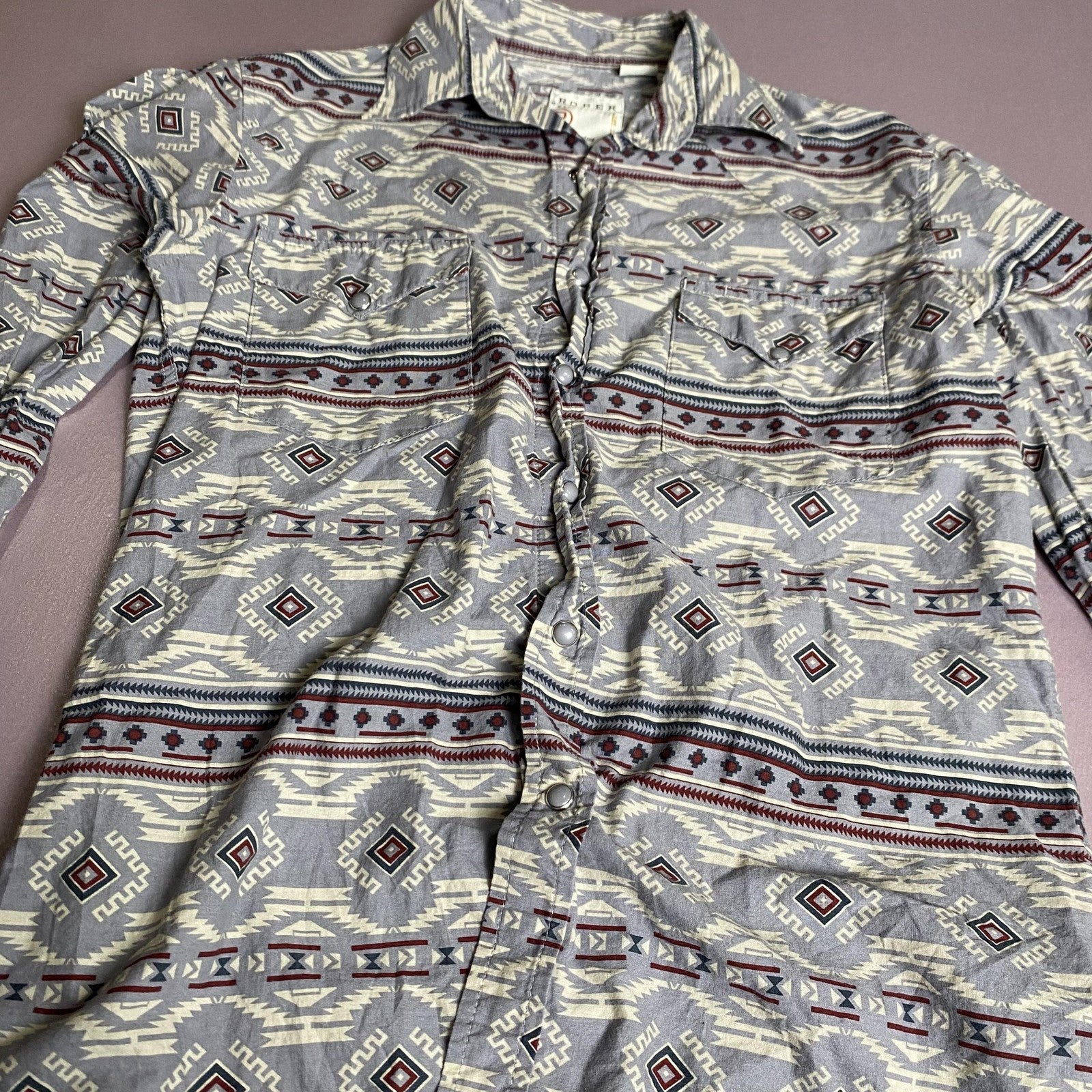 Roper Shirt Mens Small Western Pearl Snap Aztec Southwest Pattern Long Sleeve