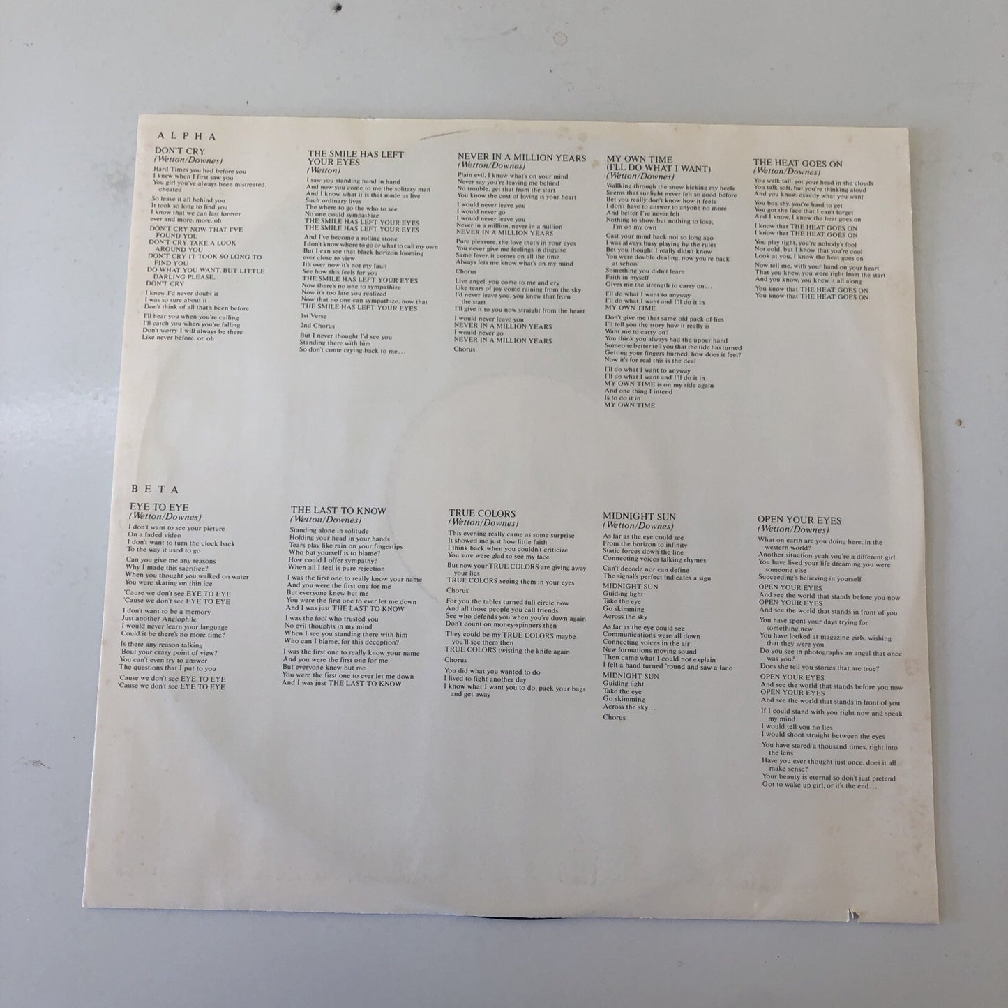 Alpha by Asia (VINYL LP) 1983 Geffen GHS-4008 80s Pop Rock VG+