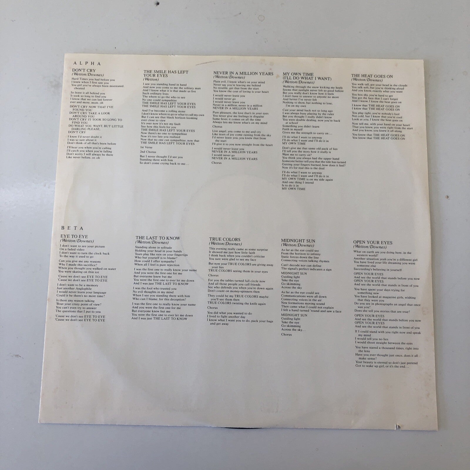 Alpha by Asia (VINYL LP) 1983 Geffen GHS-4008 80s Pop Rock VG+