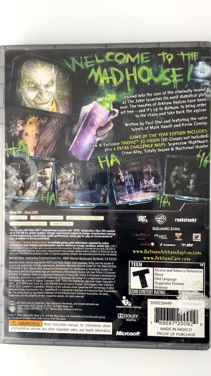 Batman Arkham Asylum Game of the Year Edition Xbox 360 Video Game 3D