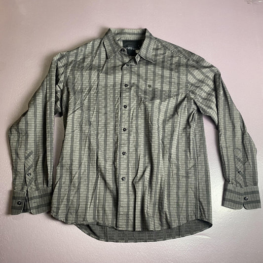 Rocawear Shirt Mens Large Gray Black Plaid Button Down Long Sleeve Casual Retro