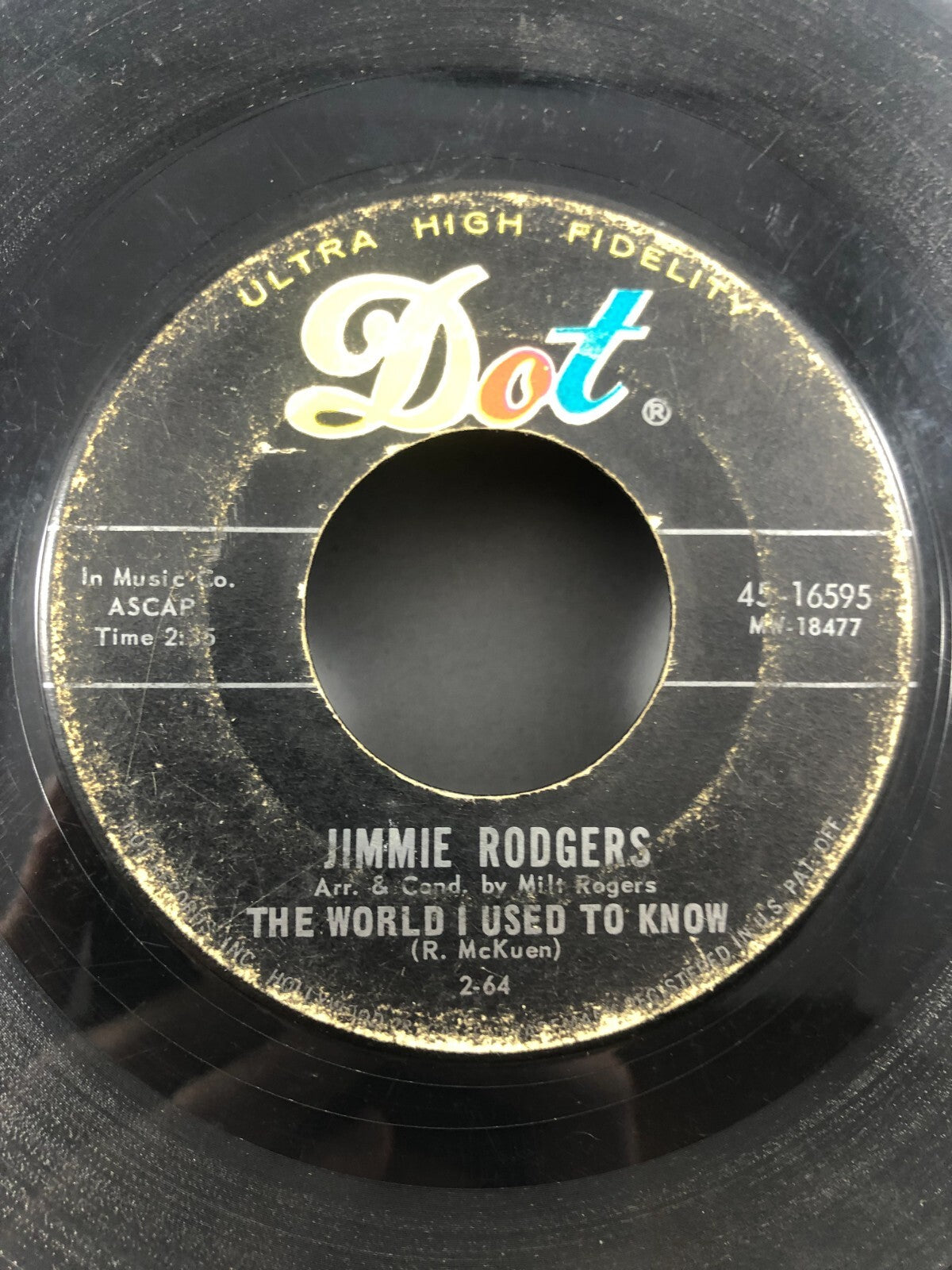 JIMMIE RODGERS...THE WORLD I USED TO KNOW / I FORGOT...45 RPM 7" VINYL RECORD G