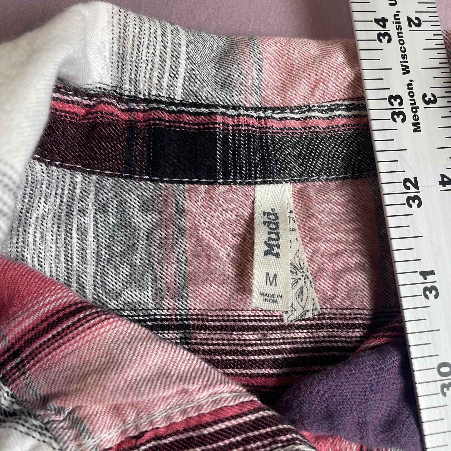 Mudd Shirt Womens Medium Pink Blue Plaid Button Down Long Sleeve Collared Casual