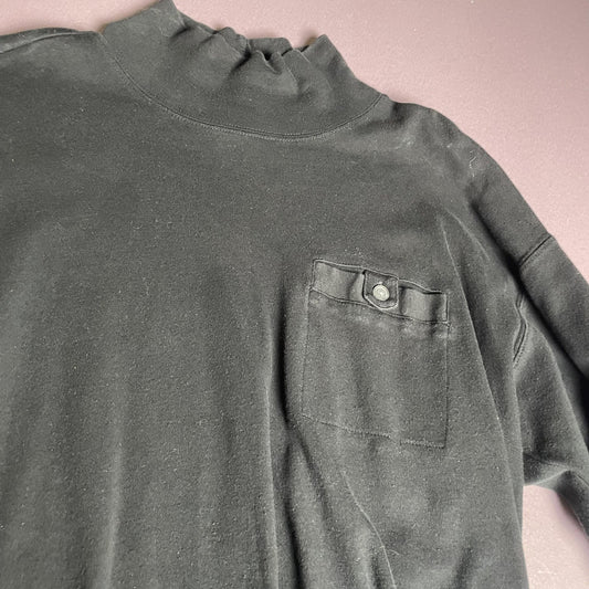 Talbots Shirt Womens Large Black Mock Neck Button Pocket Long Sleeve Tunic Knit