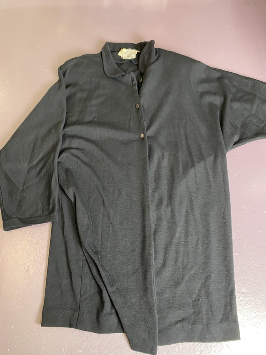 Vintage Bergdorf Goodman Sweater Mens Medium Black Wool Henley Collar Knit