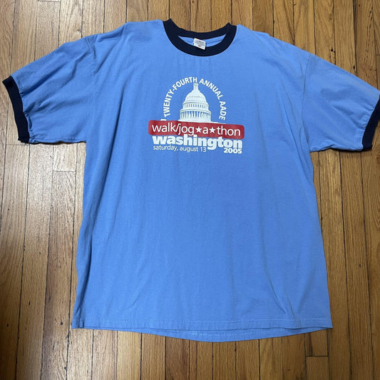 Vintage AADE Walk Jog A Thon Shirt Mens 2XL Blue Ringer Washington DC 2005 Tee