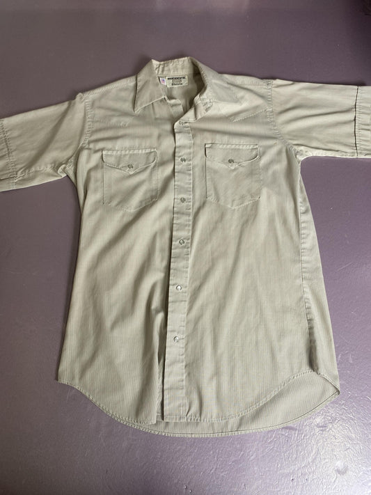 Ruddock Shirt Mens Large Beige Stripe Western Pearl Snap Short Sleeve Made USA