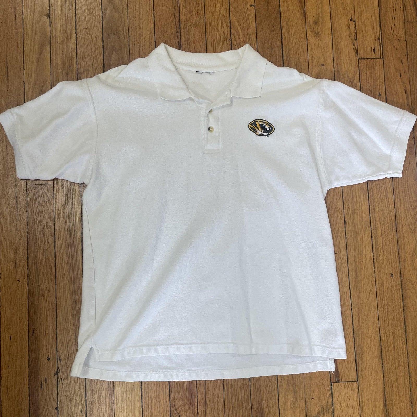 Missouri Tigers Shirt Mens Large White NCAA College Football Polo Short Sleeve
