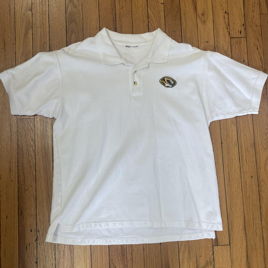 Missouri Tigers Shirt Mens Large White NCAA College Football Polo Short Sleeve