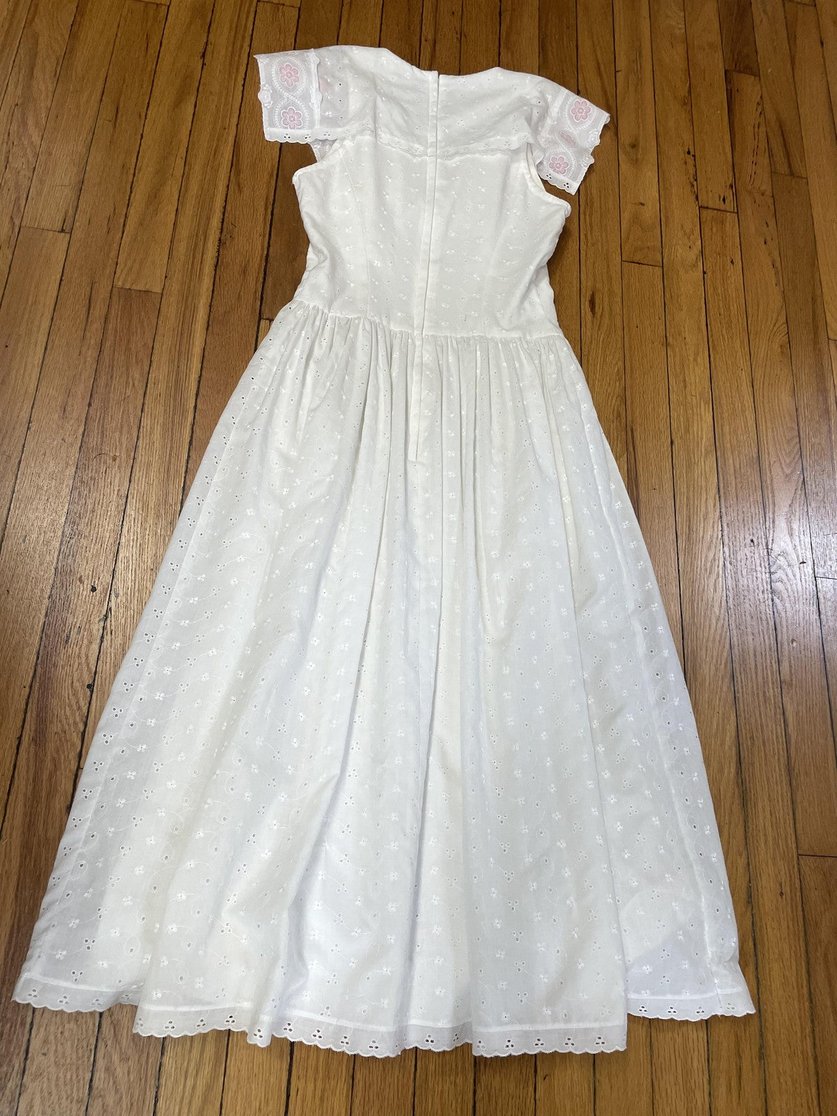 Vintage Gunne Sax Jessica McClintock Dress Womens 7/8 White Eyelet Lace USA