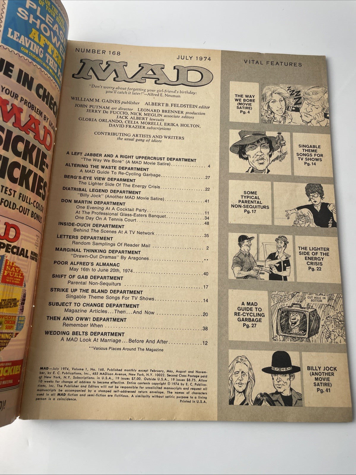 Mad Magazine, July 1974, No. 154 - Billy Jack; The Way We Were (Movie) CHEAP!