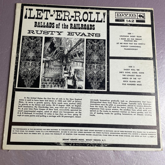 Vintage Rusty Evans Let 'Er Roll Ballads Of Railroads 12" Black Vinyl LP Record