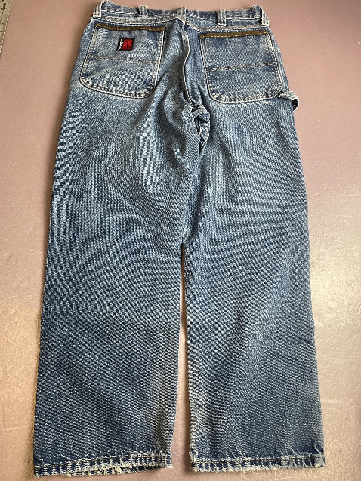 Wrangler RIGGS Workwear Jeans Mens 34x30 Blue Relaxed Straight Leg Carpenter
