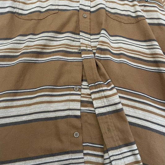 Hurley Shirt Mens 2XL Brown Tan Striped Long Sleeve Button Up Casual Skate Beach