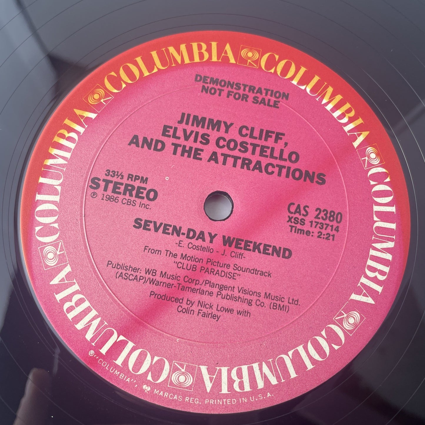 JIMMY CLIFF & ELVIS COSTELLO: seven-day weekend COLUMBIA 12" Single 33 RPM