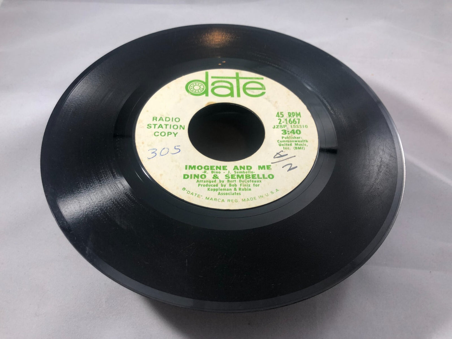 Rock Promo 45 Dino & Sembello - See The Light / Imogene And Me On Date VG PROMO
