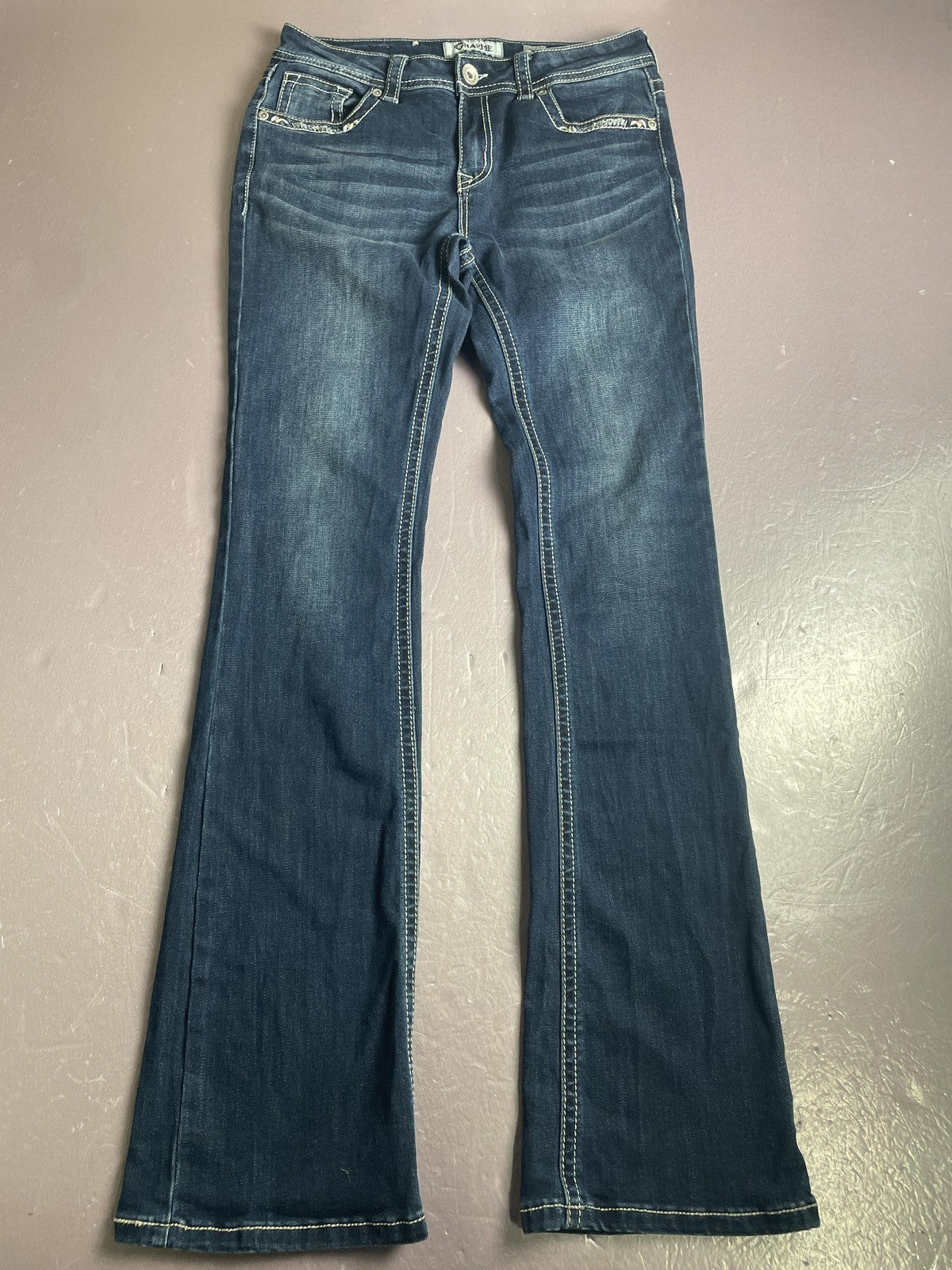 Charme Jeans Womens 27 Blue Bootcut Embroidered Distressed Medium Wash Denim