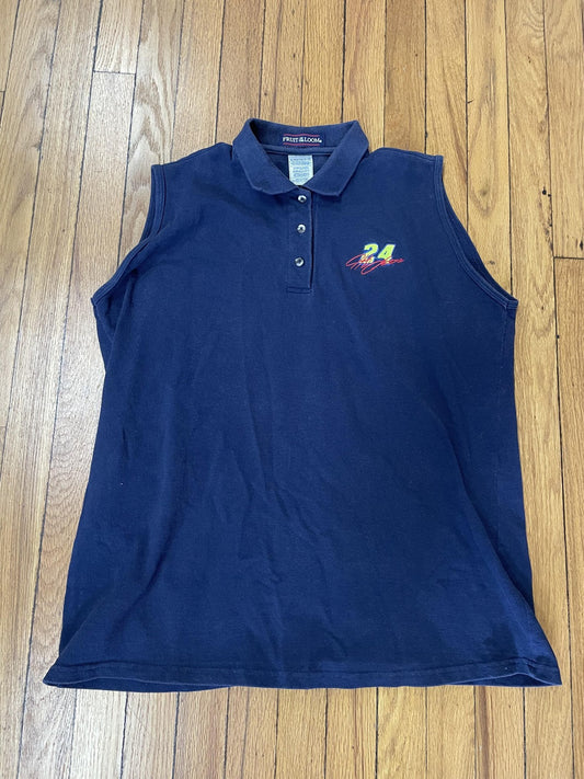 Vintage Jeff Gordon Shirt Mens XL Navy Blue NASCAR Racing Sleeveless Polo 90s