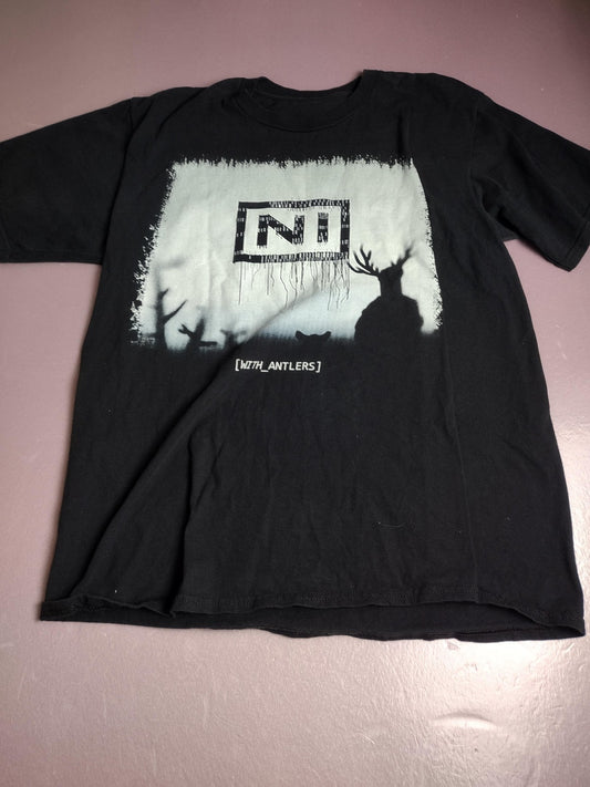 Nine Inch Nails Shirt Mens Large Black With Antlers Graphic Band Rock Music