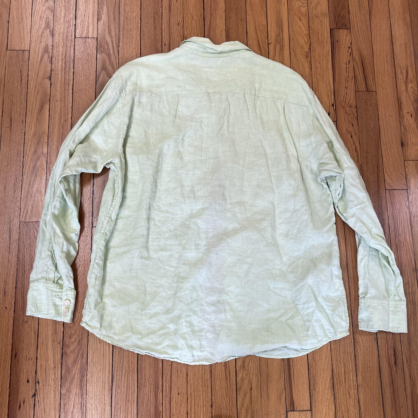 Tommy Bahama Shirt Mens XL Green Linen Relax Button Up Long Sleeve Casual