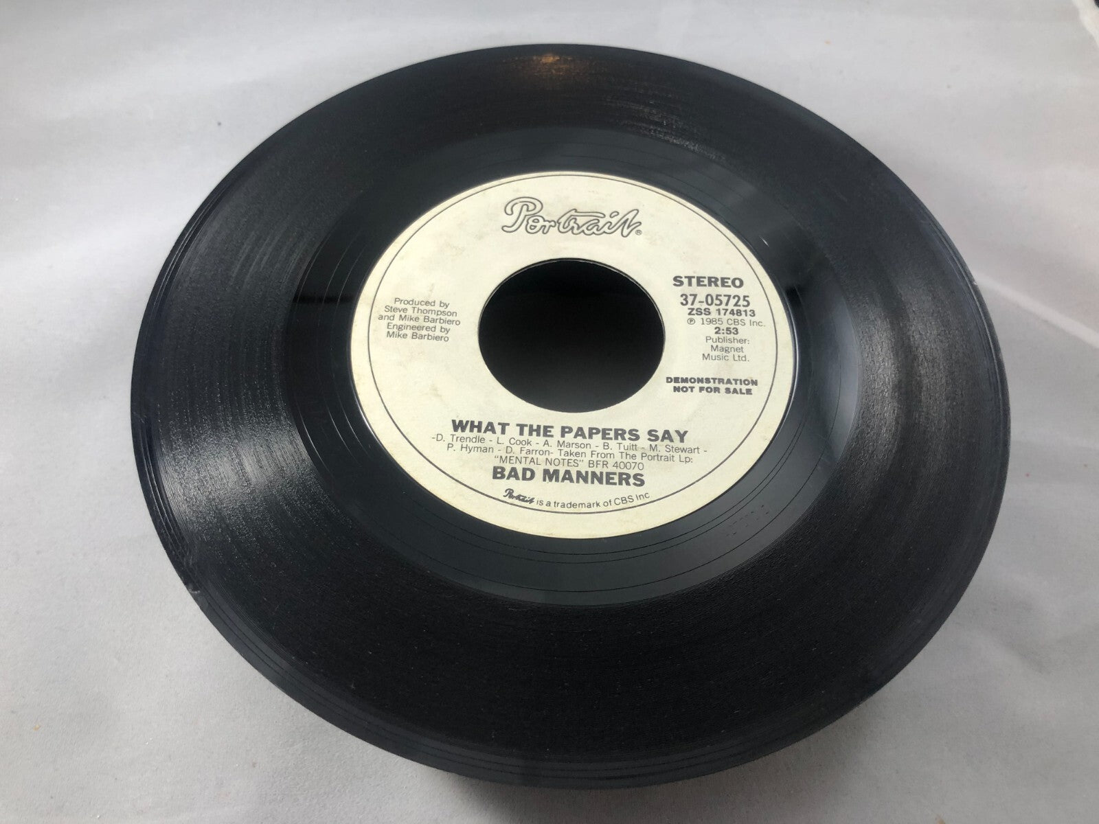 Bad Manners Promo 45 Portrait 05725 VG Condition What The Papers Say