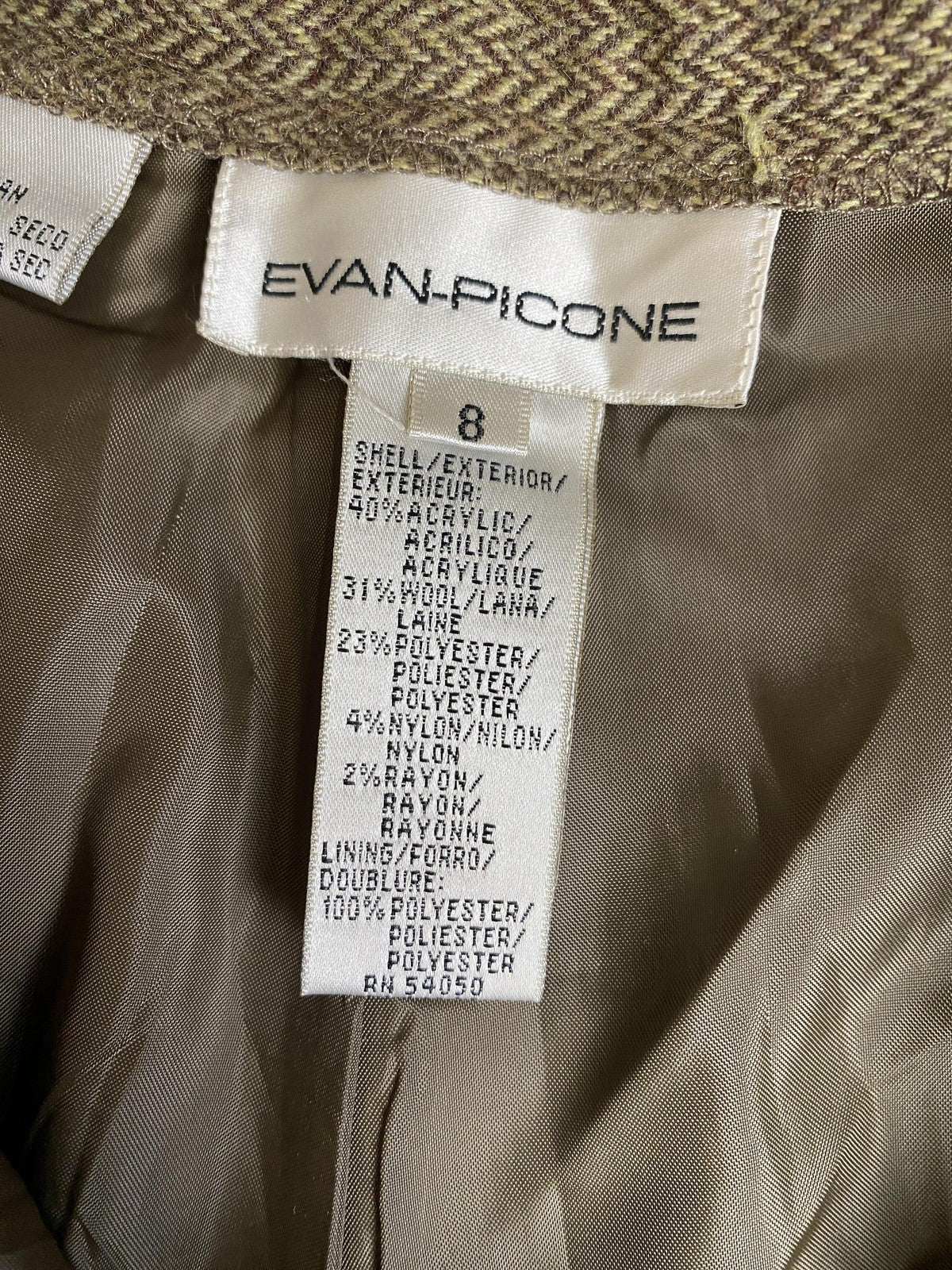 Evan Picone Dress Pants Womens 8 Brown Tweed Herringbone Pleated Cuffed Lined