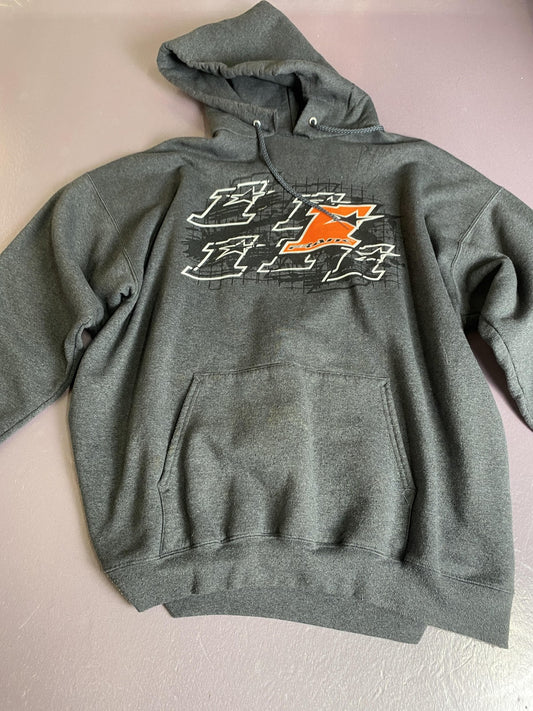 Hanes Hoodie Sweatshirt Mens XL Gray Frank F Logo Graphic Fleece Kangaroo Pocket