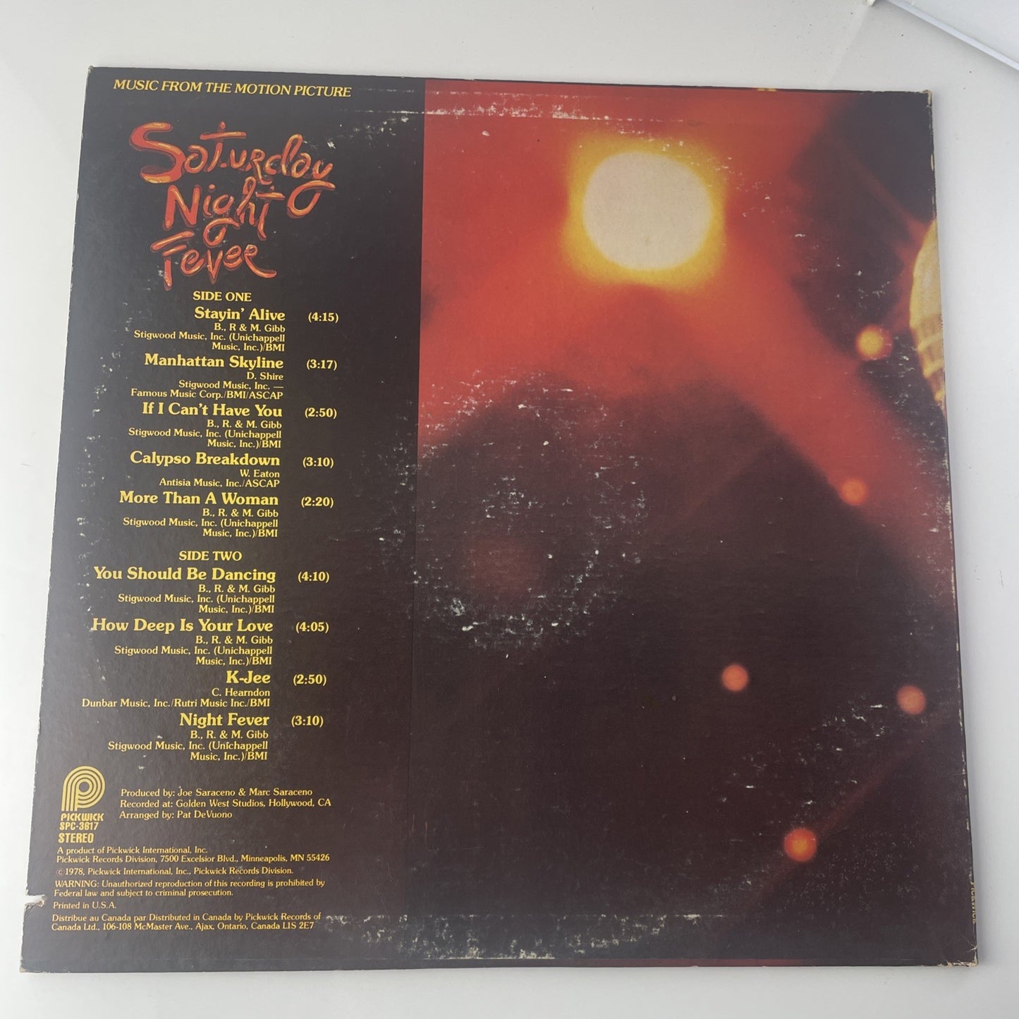 Saturday Night Fever Music From The Motion Picture Vinyl Album 1978 Pickwick