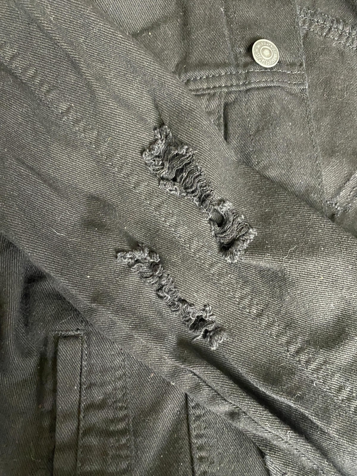 Almost Famous Denim Jacket Juniors Small Black Distressed Cropped Punk Grunge