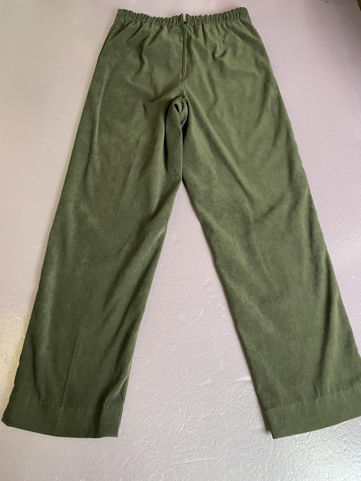 Dress Pants Womens 10 Green Microfiber Pull On Elastic Waist Straight Leg