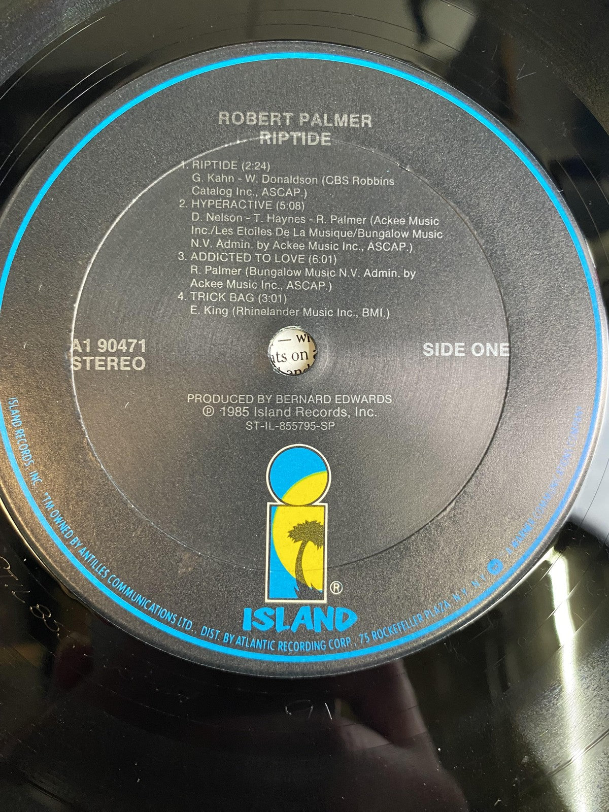 Vintage Robert Palmer Riptide 12" Black Vinyl LP 1985 Island A1 90471 Pop Rock