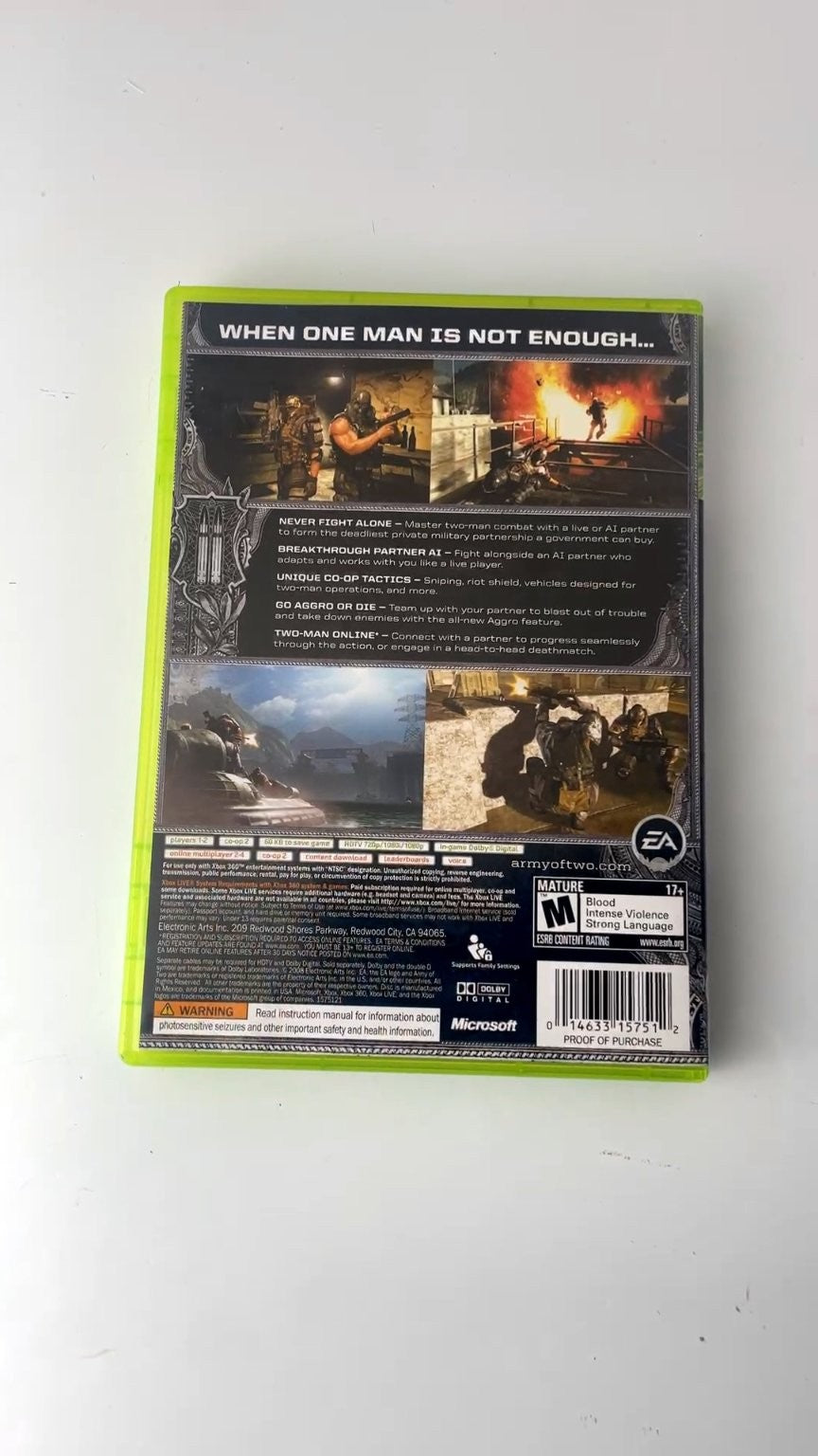 Army of Two Xbox 360 Video Game Multiplayer Co-op Shooter CIB TESTED