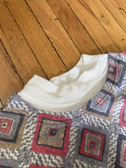 Blair Sweatshirt Womens Large Gray Red Diamond Print Tunic Mock Neck Pullover