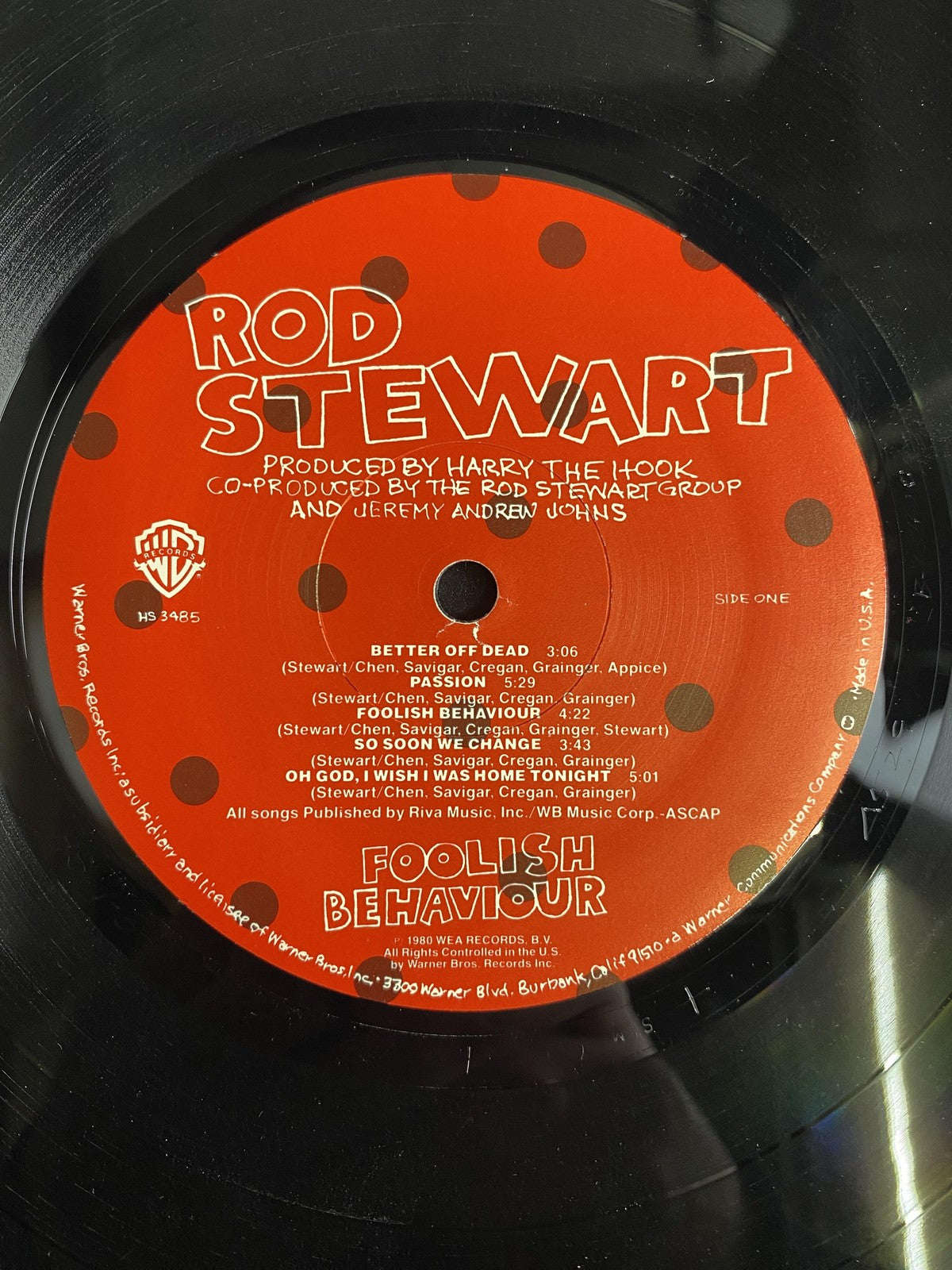 Vintage Rod Stewart Foolish Behaviour 12" Black Vinyl LP 1980 Warner Rock Pop