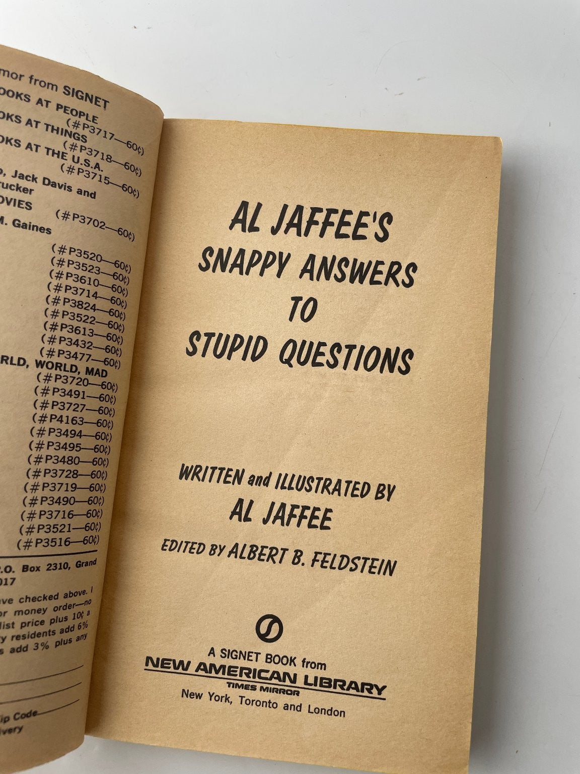 Mad's Snappy Answers to Stupid Questions Al Jaffee 1968 Eighth Printing Humor