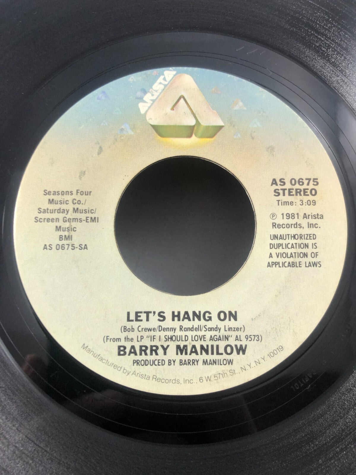 Barry Manilow 45 Let's Hang On / No Other Love VG see pics